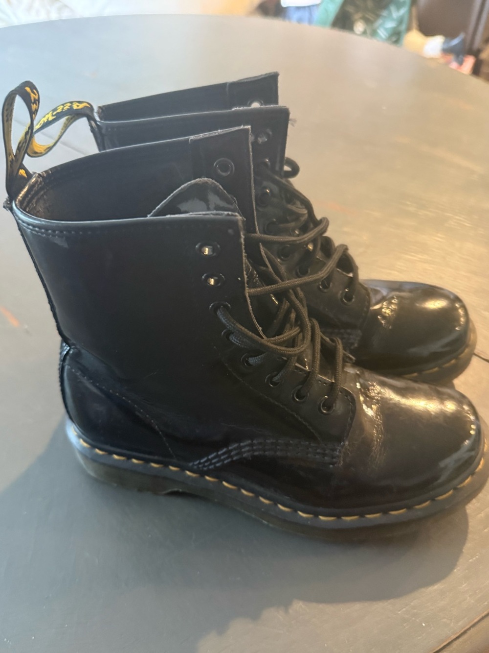 Black glossy Dr Martens, kids size 4